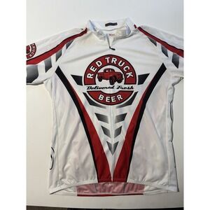 Sugoi Mens Large Cycling Jersey Sugoi Red Truck Beer Short Sleeve 1/4 Zip